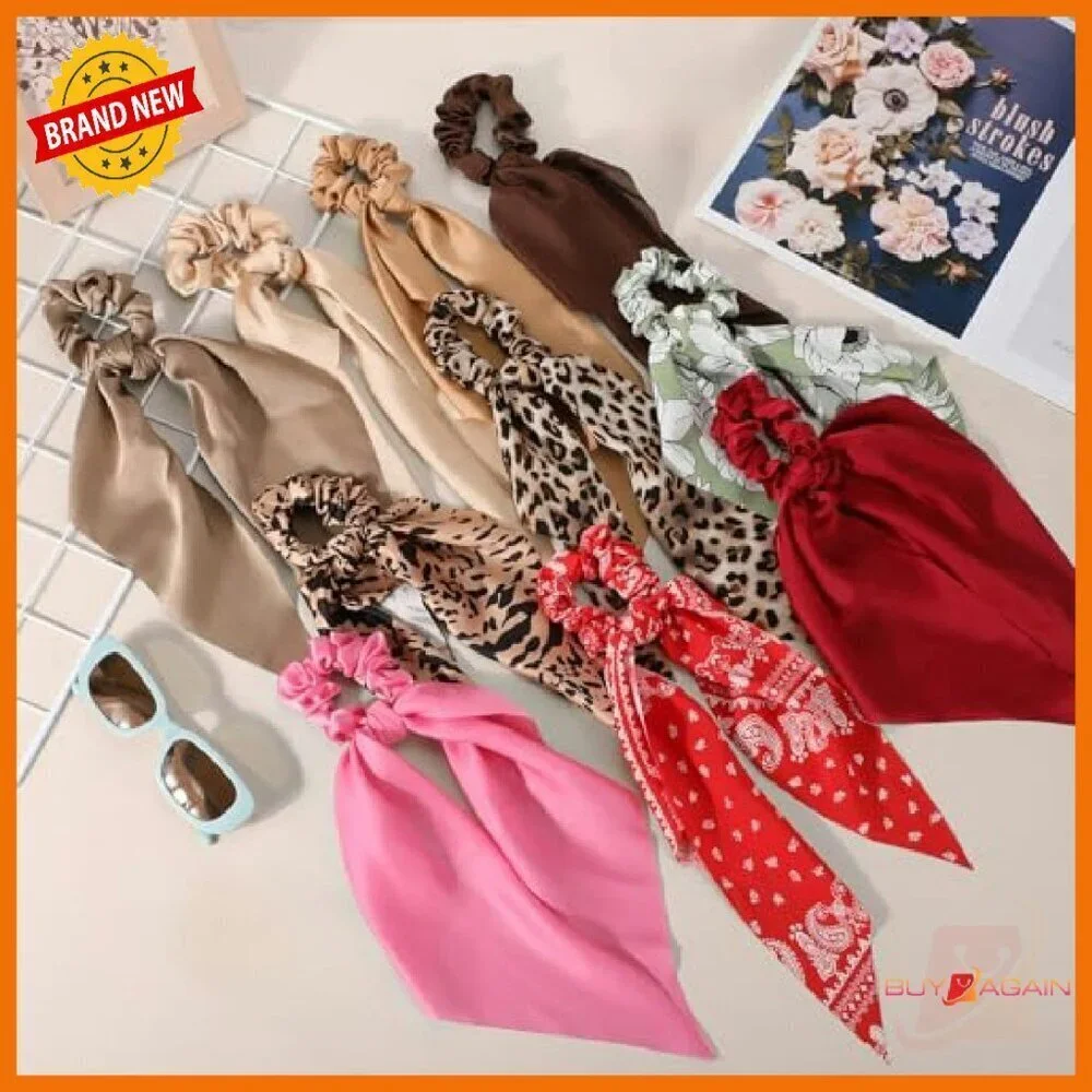 24 Satin Hair Scrunchie Bows Elastic Ponytail Holders Women Accessories
